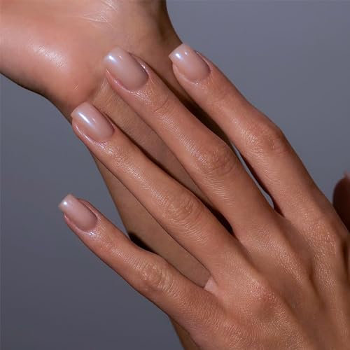 MrCuvaryas Press on Nails Kurz, Square Nägel zum Aufkleben Fake Nails Künstliche Fingernägel mit Nagelkleber, Glossy Einfarbige Kunstnägel zum Aufkleben NailTips für Frauen (Flesh Tone, 24pcs)