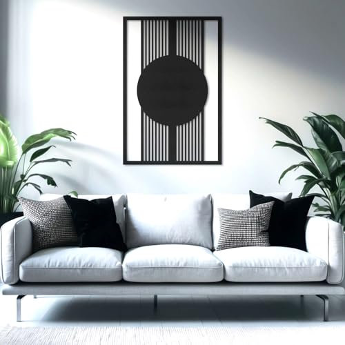 ebenkunst | Abstrakte Moderne Wanddeko - 1cm dicke schwarze HDF Holz Deko, Wandbild für Wohnzimmer Büro Flur Deco, wall art - Zeitloses Design (Größe M: 85 x 56,6 x 1cm)