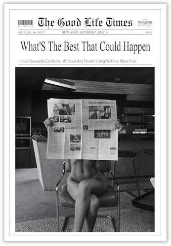 JCCSFF Retro-Poster What's The Best Could Happen, Schwarz-Weiß, Zeitung, Wandkunst, Frau, sitzt und liest, Zeitungsdrucke, Gemälde für Zuhause, Schlafzimmer, Wohnheim, Wanddekoration, 30,5 x 40,6