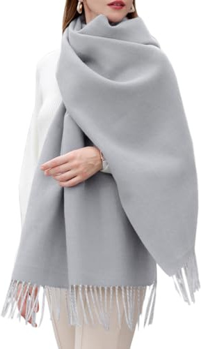 Enwokran Damen Winterschal Oversized Kaschmir Wendbar Lange Winterschal Weich Wraps Groß Karo Fransen Schal Warm Schal für Herbst Winter Hochzeiten Abendkleider (Hellgrau)