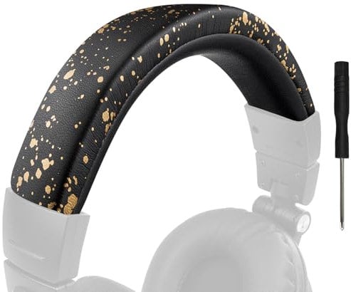 SOULWIT Protein Leather Headband Cover for Audio Technica ATH M50, M50X, M50XWH, M50XBT, M50XBT2, M50S/LE Headphones, Replacement Headstrap Pad Repair Part (Black Gold)