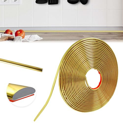 Moulure Murale, Moulures Décoratives Autocollantes, Moulure Plafond Polystyrene, Moulure de Moulure à Décoller et Coller Moulure Autocollante Flexible pour Mur Plafond Armoire Carrelage (12Mx8mm Or)