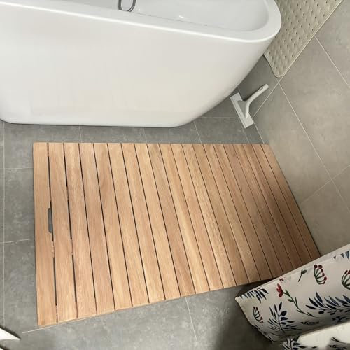 Badematte Holz Große Wasserdichte Duschmatte aus Holz, 30 40 50 60 70 80 90 100 110 120 Cm Abflussgitter aus Holz für Badewanne, Rutschfestes Duschbrett für Draußen und Drinnen(70cmx70cm(27.6inx27.6in