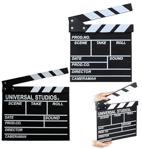 Filmklappe,Filmklappe Regieklappe,Filmklappe Holz,Regieklappe,Synchronklappe,Clapperboard,Beschriftbar,Kino Deko,Szenenklappe Hollywood Kreidetafel Clapbaord,20 x 20 cm, schwarz,2 Stück