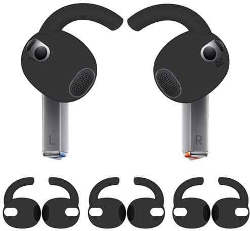 IiEXCEL 3 Pairs Galaxy Buds 3 Ear Hooks Wingtip, Replacement Silicone Wings Sport Earhooks Ergonomic Design Wing Tips Holder Non-Slip Anti-Slip Comfortable Accessories for Galaxy Buds 3 - Black