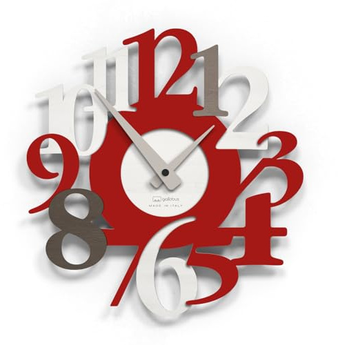 Giallobus - Premium-Uhr - Carved - MDF-Holz - Premium 30x30‎‎cm - 12 - Ruby red - Italienisches Handwerk – geräuschlos – Geschenkidee – modern