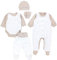 TupTam Baby Kleidung Set Jungen Langarm Bekleidung Neugeborene Füßlingen Hose Body Strampler Mütze 5 tlg, Farbe: Sternchen Schwarz Beige Ecru, Größe: 56