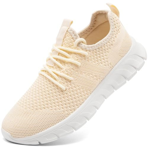 Damyuan Damen Sportschuhe Schuhe Sneaker Turnschuhe Laufschuhe Tennisschuhe lechit Fitnessschuhe Slip on Walkingschuhe beige 40