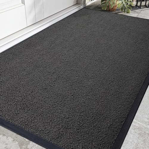 DEXI Zerbino Ingresso Esterno 50 x 80 cm, Tappeto per Porta Interno, Zerbini Antiscivolo Lavabile, Fondo in Gomma Impermeabile, Assorbente Tappeti per Corridoio, Balcone, Giardini, Grigio