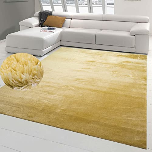 Teppich-Traum Moderner Teppich Waschbar Einfarbig Gold 120x160 cm | Weich und kuschelig, bis 30 °C waschbar, pflegeleicht, rutschfest, langlebig, saugrobotergeeignet, Wohn- & Gästezimmer