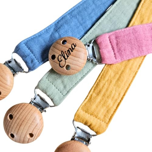 Lovely Personalisiertes Baby Geschenk, Mädchen/Junge, Schnullerkette mit Name, Schnullerband, verschiedene Farb-Varianten Gravierter Clip (4.Gelb)