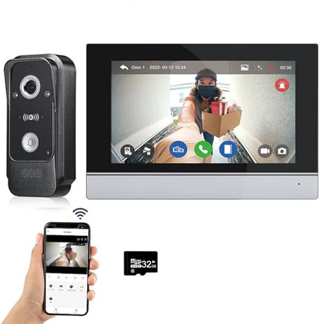 Sistema de intercomunicación de vídeo con cable Tuya WiFi 7 pulgadas de pantalla táctil 1080P Timbre de la puerta inteligente Tuya APP Kit de intercomunicación (1 Timbre+1 Monitor)