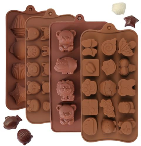 XYTAHDM 4 Pezzi Stampi Cioccolatini in Silicone, Forme di Animali Stampi Silicone,Stampi per Caramelle Antiaderenti,3D Stampi Cioccolato per Caramelle, per Dolci, Gelatina, Cioccolato