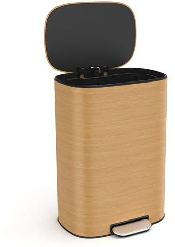 Poubelle de Cuisine à pédale de 13 gallons 50 L à Fermeture Douce en Acier Inoxydable Ellipse Bustbin en Bois