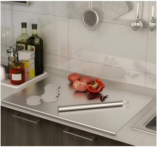 Planche à découper en acier inoxydable pour la cuisine - Qualité alimentaire 304 - Convient pour la viande, les légumes et le pain - Grande planche à découper avec couvercle,50x60cm/19.7Lx23.6W