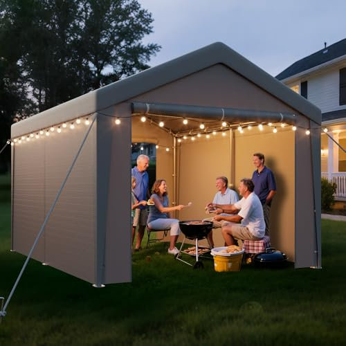 arvioo Pavillon mit 2 Seitenwände & 2 Eingänge, Schaffen eine Temporäre Raumlösung, 3x4 m Zeltgarage Lagerzelt Weidezelt Gerätezelt Winterfest Windschutz Wasserdicht UV-Schutz, Stahl & PE-Plane (Grau)