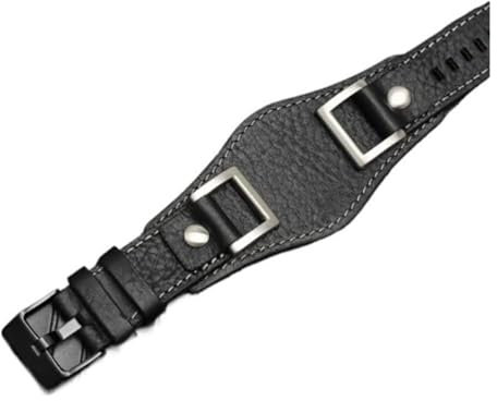 NBCNZCTSAS Cinturino in pelle adatto for cinturino Fossil JR1157 da 24 mm Cinturino for orologio da uomo Bracciale in pelle Stile retrò(Black black buckle)