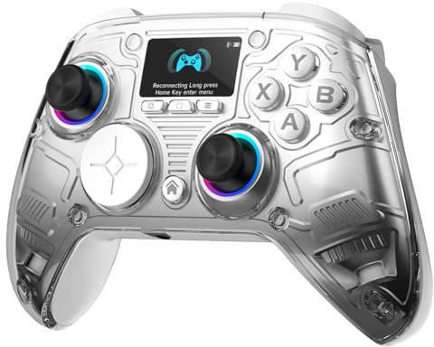 AOC Wireless Gaming Controller for PC/Switch/iOS/Android/PS4, Interactive Screen, Hall Effect Stick & Dual-Mode Trigger, RGB Lighting, Customizable Buttons, Bluetooth/2.4G/Wired (White)