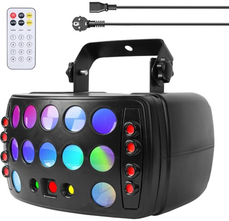 Discolicht Partylicht LED mit RGB & Laser, Fernbedienung & DMX512, 9 fach Motor Speed, 18 Strobe Modi, DJ Discokugel Beleuchtung für Weihnachten Geburtstagsfeier, Hausparty, Party Deko