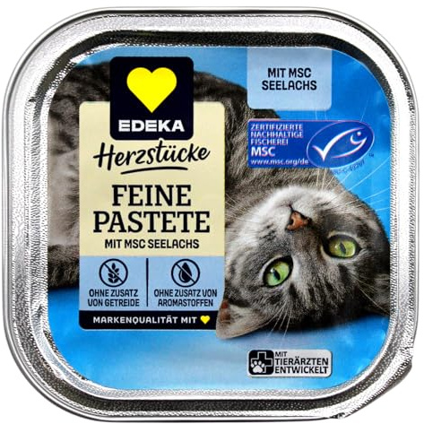 Herzstücke Feine Pastete mit MSC Seelachs Katzenfutter, 32er Pack (32 x 100g)