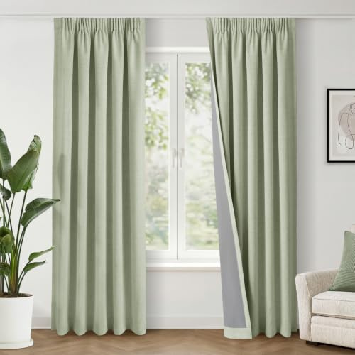 INOVADAY 100% Verdunklungsvorhänge Kräuselband 2 Stück 245x140cm,Salbeigrün | Gardinen mit Kräuselband Wohnzimmer für Schienensystem, Vorhang Blickdicht Leinenoptik, Thermovorhang Schlafzimmer, OEKO