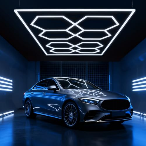 LED Hexagon Beleuchtung - 8Hex 72pcs Röhrenleuchten, 576W 6500K Superhell verknüpfbare Sechseckige Garagenleuchten LED-Deckenleuchten für Garage Werkstatt Gaming Fitnessstudio Friseur Bürobeleuchtung