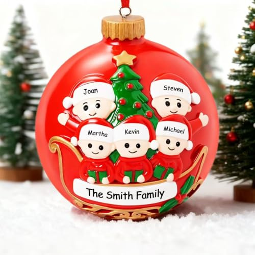 Bemaystar 3D Familien Personalisiert Weihnachtskugeln2025 - Weihnachtsdekoration für 5 Familie, Feste Resin Weihnachtskugeln Personalisiert, Personalisiertes Geschenke Weihnachten für Familie