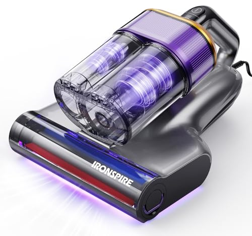 IRONSPIRE Bed Vacuum Cleaner, Mattress Vacuum with 2 Roller Brushes 253.7nm UV-C Light & Ultrasonic,145°F Heat, HEPA Filter, 18kPa Suction 650W Powerful Handheld Vacuums for Dust & Pet Hair(Corded)