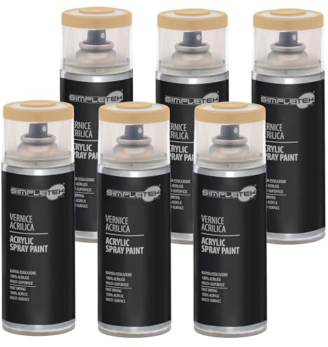 SIMPLETEK - 6X Bomboletta Vernice Spray Acrilico Beige RAL 1001 Universale Multimateriale Rapida Asciugatura Interni Esterni 400ml (kit 6 pezzi)