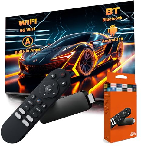 R6 Max Android 16 TV Stick, Smart TV Stick 4K HD, Processore H313 Quad-core, Wi-Fi Dual Band 2,4 GHz e 5 GHz, Telecomando Vocale Bluetooth, Lettore Multimediale Compatto per Home Teater e Viaggi