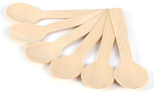 200Pcs Cucharas De Madera Reciclables Desechables Cuchara De Té De Helado Vajilla Postre Café 10 * 3 Cm