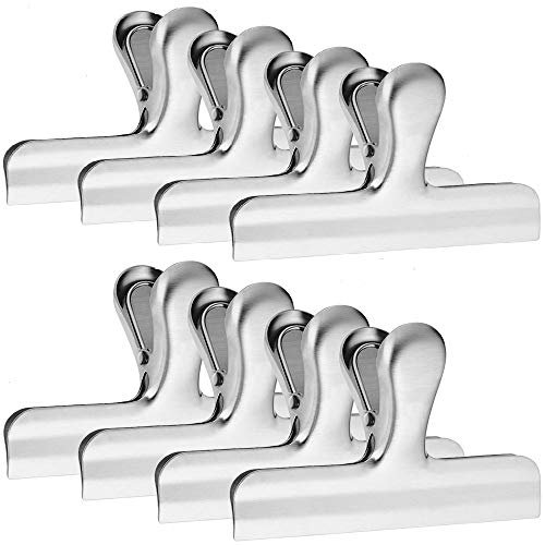 YuCool Edelstahl-Klemmen, Clips für Chips-Beutel, 10,2 cm breit, robustes Papier-Versiegelungswerkzeug für Kaffee, Lebensmittel, Brot, Taschen, Küche, Zuhause, silberfarben, 8 Stück