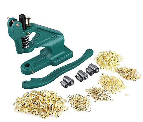 Lochmaschine mit Ösen, Rapid Ösenpresse, Nietzange, manuelles Presswerkzeug für Ösen, 3 Matrizen + 900 Ösen, Lochgröße 6 mm, 10 mm, 12 mm