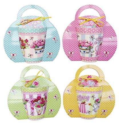 Lote de 24 Tazas Flores Presentada en Original Estuche Maceta - Detalles Originales para Invitados de Bodas, Regalos Baratos para Comuniones y Cumpleaños Infantiles