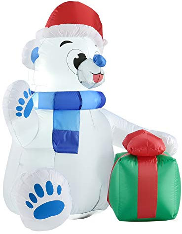 [en.casa] Aufblasbare Weihnachtsfigur Polarbär 120 x 100 x 70 cm aufblasbare Dekoration Eisbär für Innen- und Außenbereich mit LED-Beleuchtung