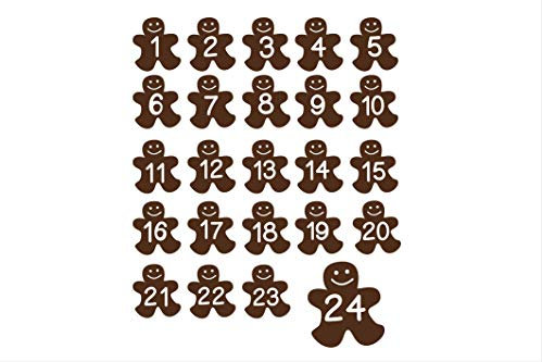 Bügelbild Aufbügler Adventskalender Set 24 Stück Lebkuchen Mann Weihnachten in Flex, Glitzer, Flock, Effekt in Wunschgröße