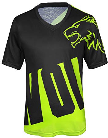 Wisdom Wolf Herren Kurzarm Shirt MTB Leicht Atmungsaktiv Sanft Sport Fitnessstudio Radtrikot M Schwarz / Grün