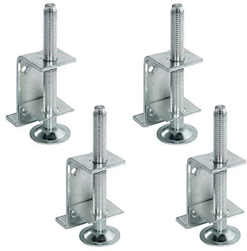 Gedotec Möbelfuss verstellbar Sockel-Höhenversteller Sockel-Füße mit Anschraubwinkel | Verstellschraube M10 x 100 mm | Tragkraft 130 kg | Verstellfüße Stahl verzinkt | 4 Stück - Schrank-Fuß mit Winkel
