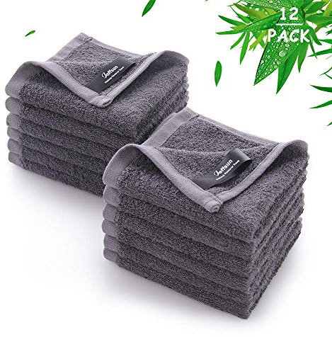 JEFFSUN Lot de 12 démaquillants en bambou pour le visage - Super doux et doux pour les peaux sensibles délicates - 25,4 x 25,4 cm