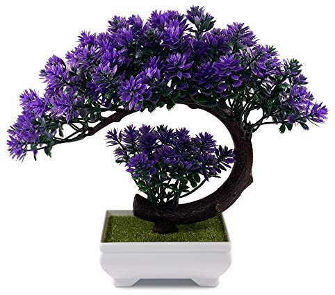 yoerm Kleine künstliche Pflanzen – künstlicher Bonsai-Baum, violett, Raumdekoration für Zuhause, Schlafzimmer, Bauernhaus, Wandregal, Büro, Schreibtisch, hoch, 21,6 cm