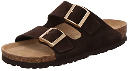 Rohde Damen Pantolette Velours Leder Zwei Schnallen Komfortweite Alba 5590, Größe:42 EU, Farbe:Braun