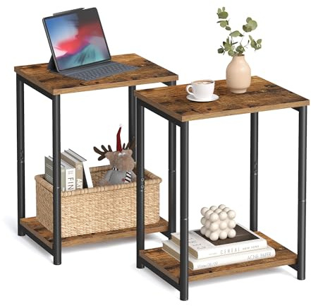 VASAGLE Side Tables Set of 2, Small End Table, Nightstand for Living Room, Bedroom, Office, Bathroom, Rustic Brown and Black ULET272B01