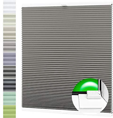 Wabenplissee nach Maß Verdunklung Thermo Plissee Kleben Ohne Bohren Dunkelgrau Rückseite Weiß Breite: 81-90 cm, Höhe: 201-230 cm