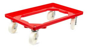 Transportroller 600x400mm offener Boden je 2 Kunststoff Lenk- und Bremsrollen - Rot - Rollwagen Transportwagen Rollbrett