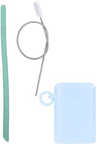 Onlineforu LTD Reusable Collapsible Silicone Straw – BPA Free Folding Straw with Case & Cleaning Brush – Durable, Portable Drinking Straw for Hot & Cold Drinks