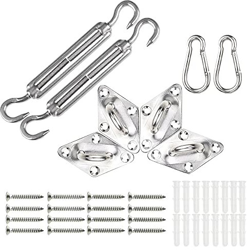 VOUNOT Sun Shade Sail Fixing Kit, 24 pcs Heavy Duty Stainless Steel Hardware Set for Triangle Square Rectangle Sail Canopy Installation