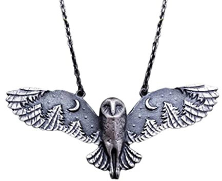 Sterling Silber Eule Halskette,Eule Geschenke für Frauen,Eule Halskette Frauen,Silber Eule Mond Wald Halskette Retro Wald Eule Halskette Mondphase Art Schmuck Tier Totem Halskette Frauen Mädchen