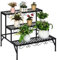 RELAX4LIFE Étagère à Fleurs Porte-Plante en Fer Forgé Décoratif Classique pour Extérieur et Intérieur, Utilisation Large pour Jardin, Terrasse, Balcon, Noir (Style 4, 3 niveaux)