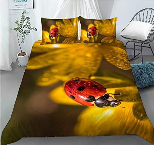 AJIGEN BettwäSche 135x200 Gelber MarienkäFer + 2 Kissenbezüge 80x80 cm 100% Mikrofaser Bettwäsche-Sets mit Reißverschluss Bettbezug Weiche bettwaren & bettwäsche Schlafkomfort