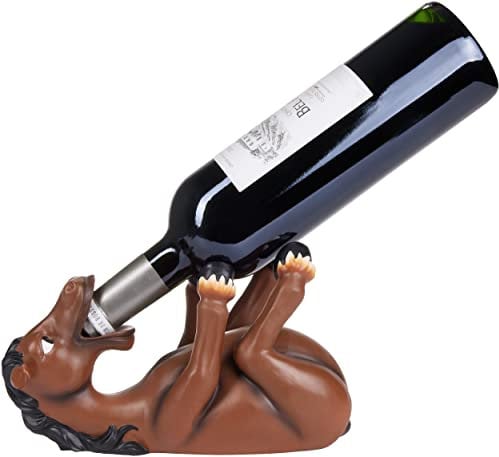 BRUBAKER Weinflaschenhalter durstiges Pferd - Flaschenhalter Trinkende Tiere - Flaschenständer lustig - Deko Figur Handbemalt - Bar Weinzubehör - Witzige Dekoration - Wein Geschenk für Reiter